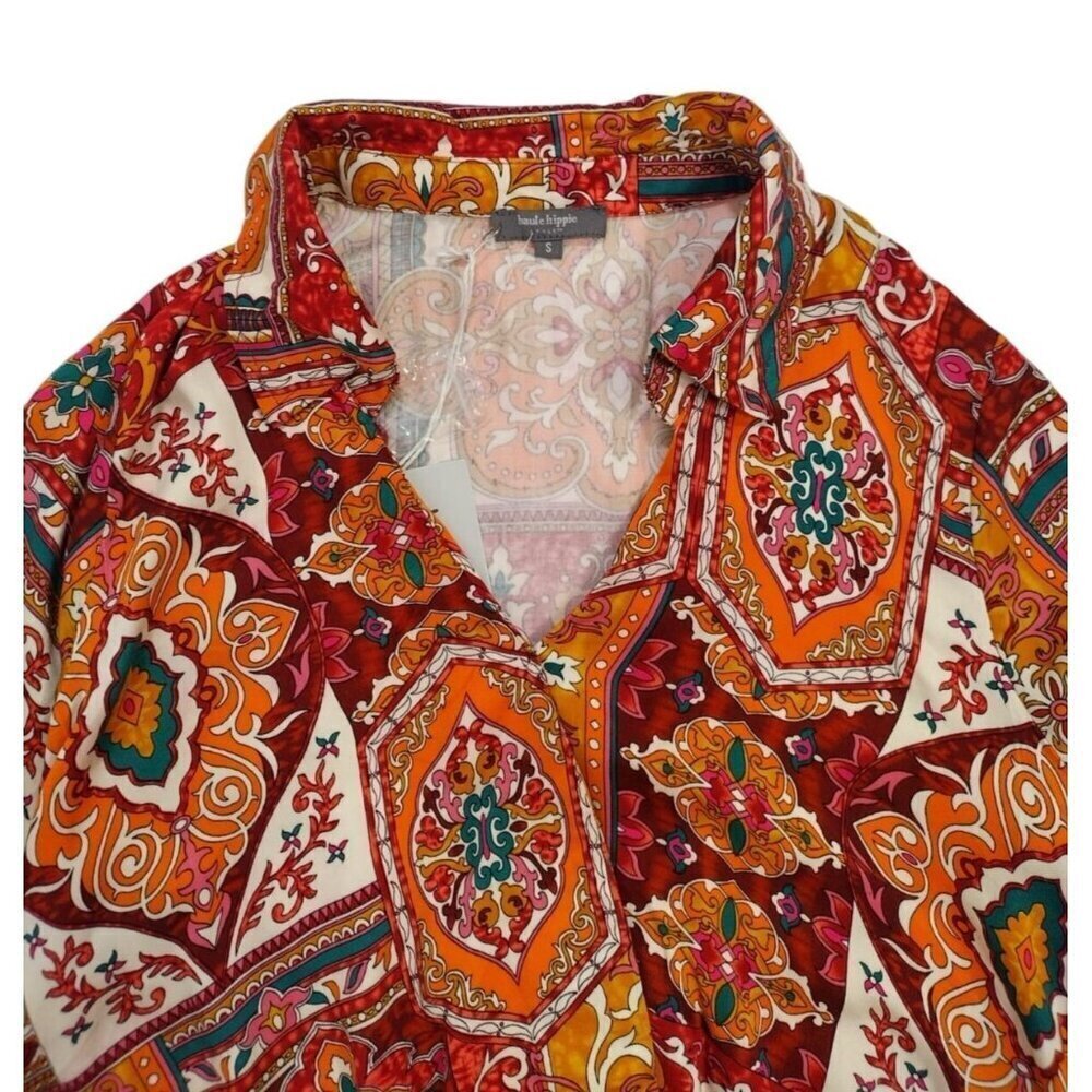 Vintage-Style Haute Hippie Multicolor Paisley Patchwork Button-Up Blouse S, NWT - Picture 6 of 10